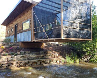 A Solar Powered Container Cabin Over the Creek